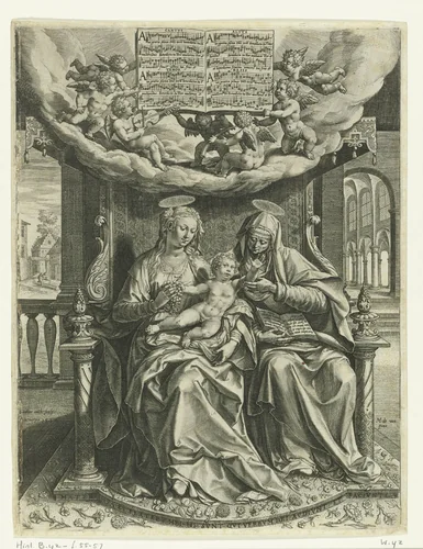 Anna-te Drieën met het motet 'Ave gratia plena' by Unknown, print, 1584