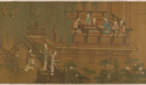 Women and children in a garden by Unidentified Artist, painting, 1644-1911