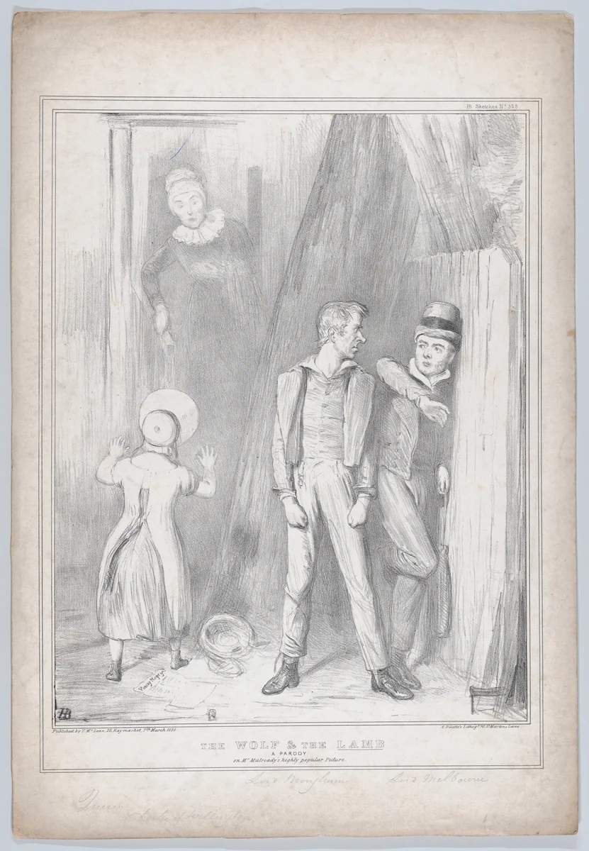 The Wolf & the Lamb – A Parody on Mr. Mulready's highly popular Picture by John Doyle, print, 1838