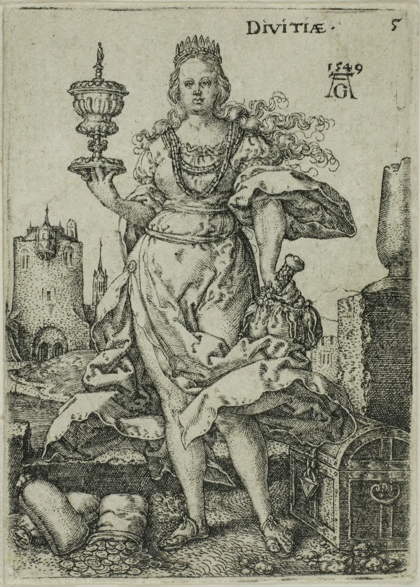 Wealth, plate five from Virtues and Vices by Heinrich Aldegrever, print, 1549