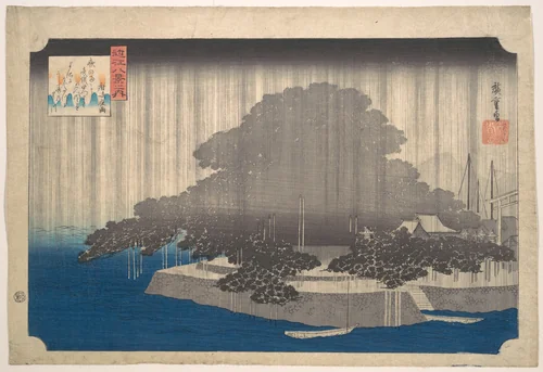 Evening Rain on the Karasaki Pine by Utagawa Hiroshige (歌川広重), print, 1797-1858
