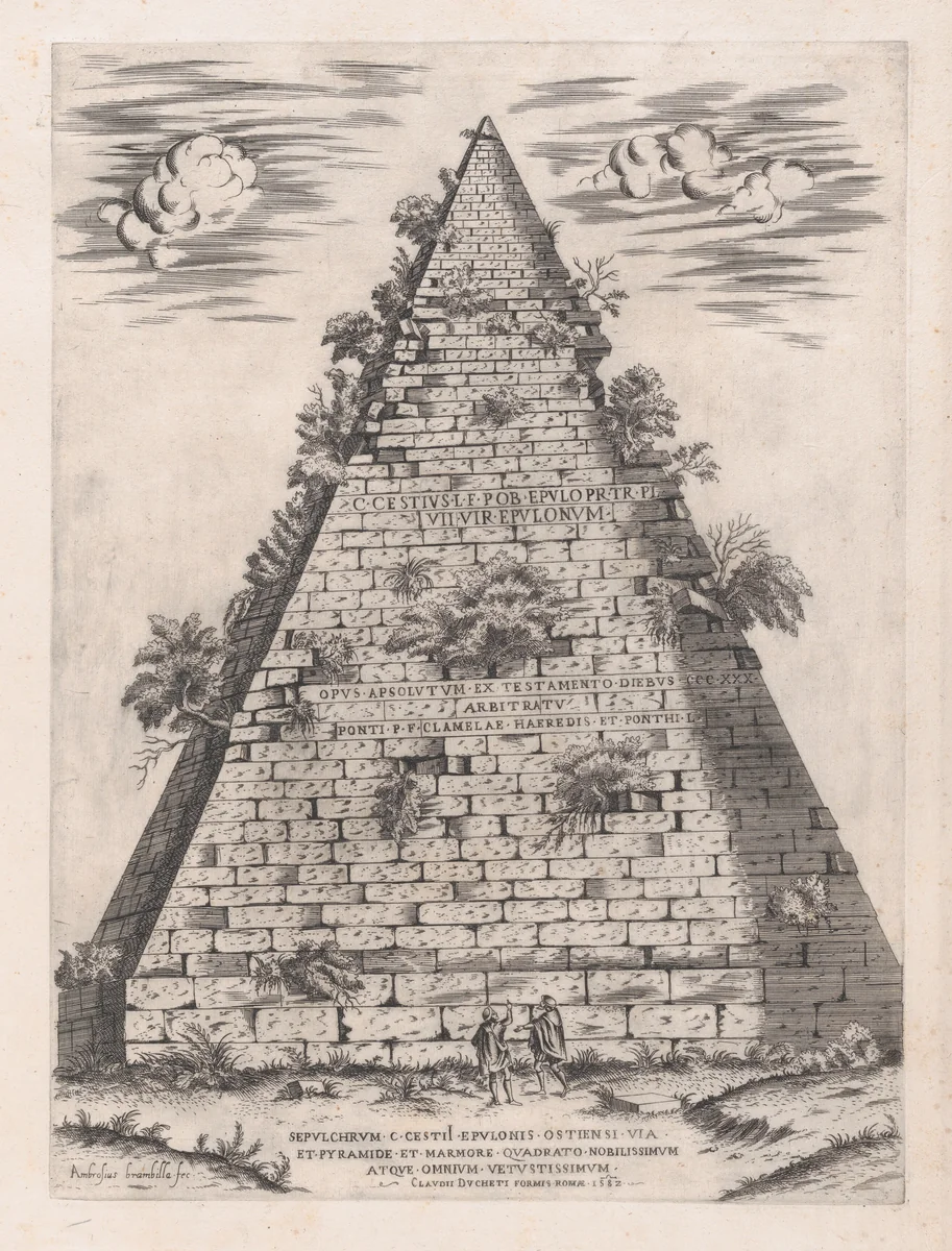 Pyramid of Caius Cestius, from "Speculum Romanae Magnificentiae" by Giovanni Ambrogio Brambilla, print, 1582