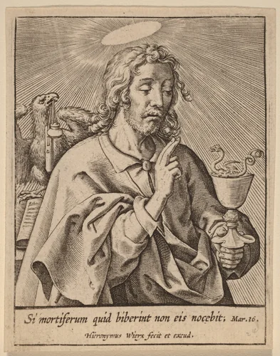 Si mortiferum quid biberint ... (Saint John the Evangelist) by Hieronymus Wierix, print, 1553-1619