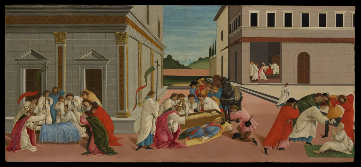 Three Miracles of Saint Zenobius by Botticelli, painting, 1495-1505