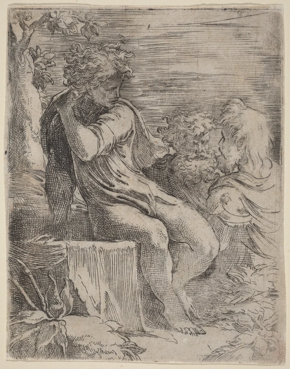 The Boy and Two Old Men by Parmigianino, print, 1503-1540