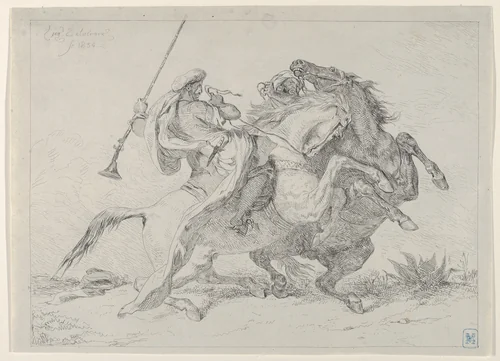 Collision of Moorish Horsemen by Eugène Delacroix, print, 1834
