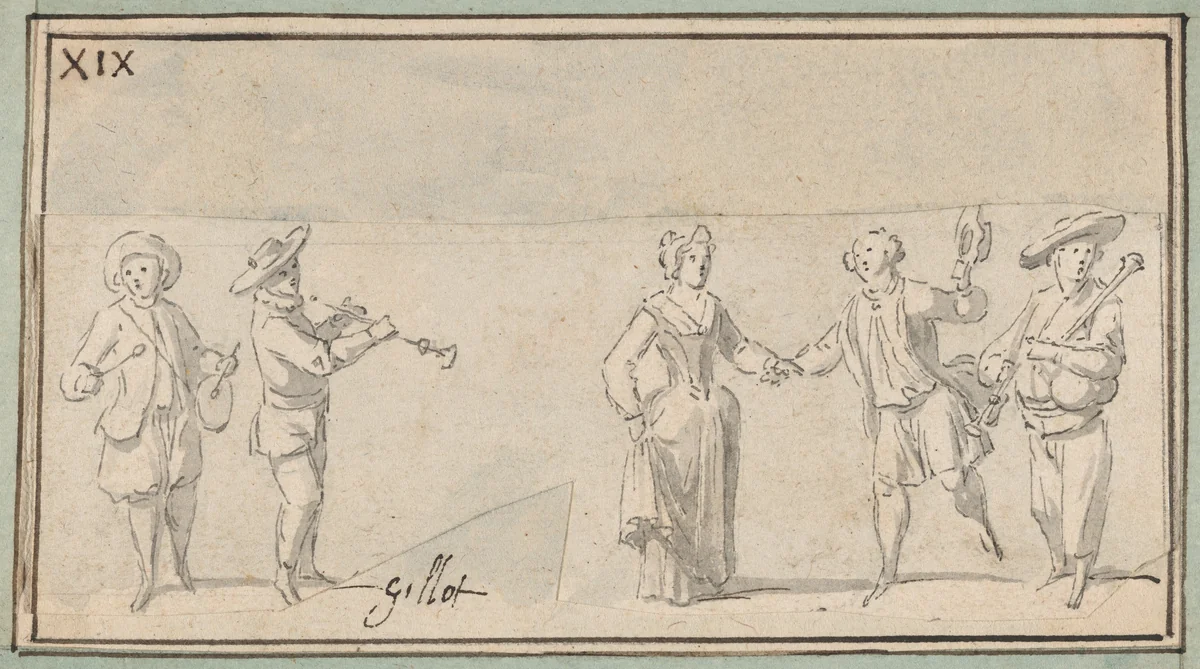 Peasant Musicians and Dancers by Claude Gillot, drawing, 1700-1722