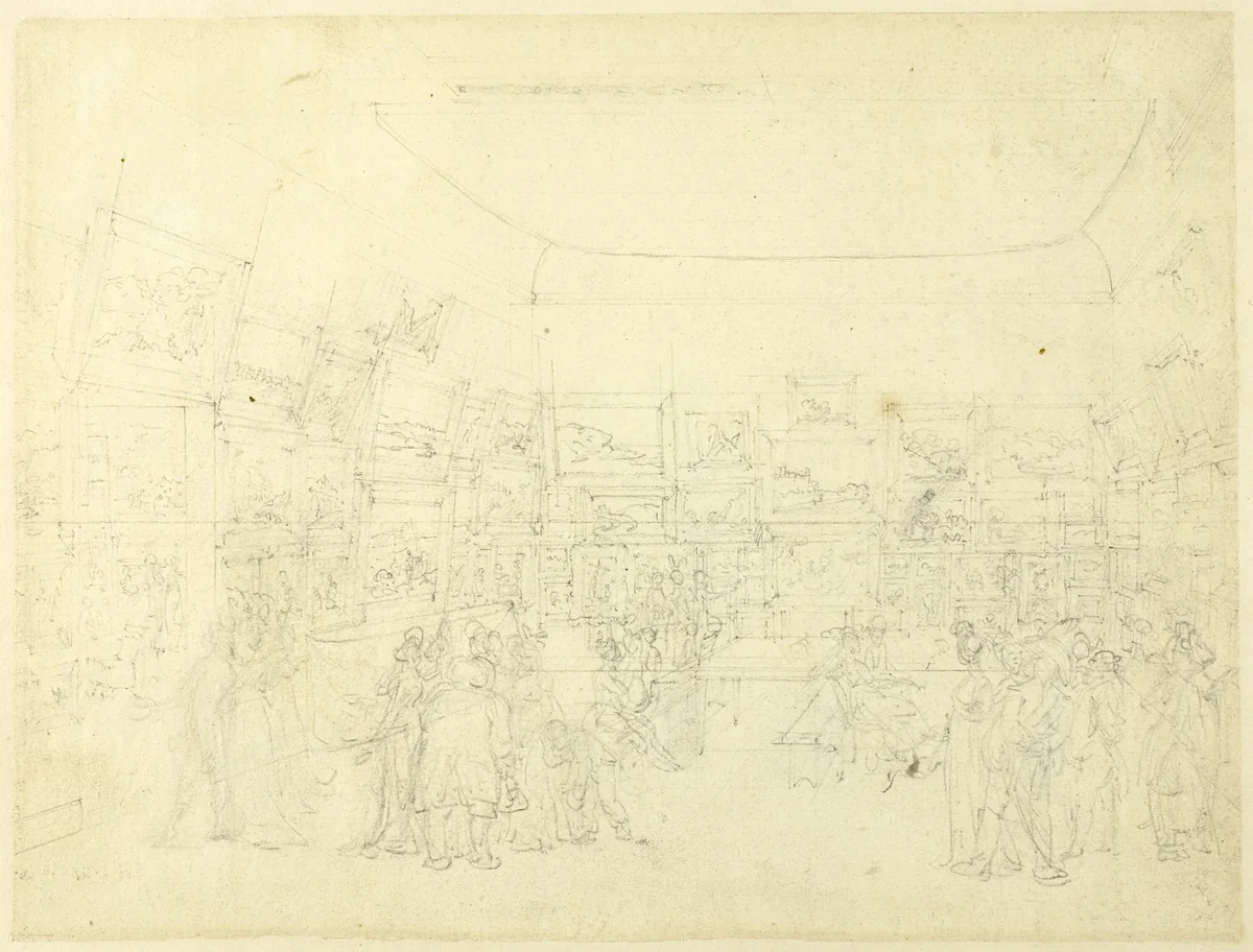 Study for Exhibition of Water Colored Drawings, Old Bond Steet, from Microcosm of London by Augustus Charles Pugin
Thomas Rowlandson, drawing, 1807-1808
