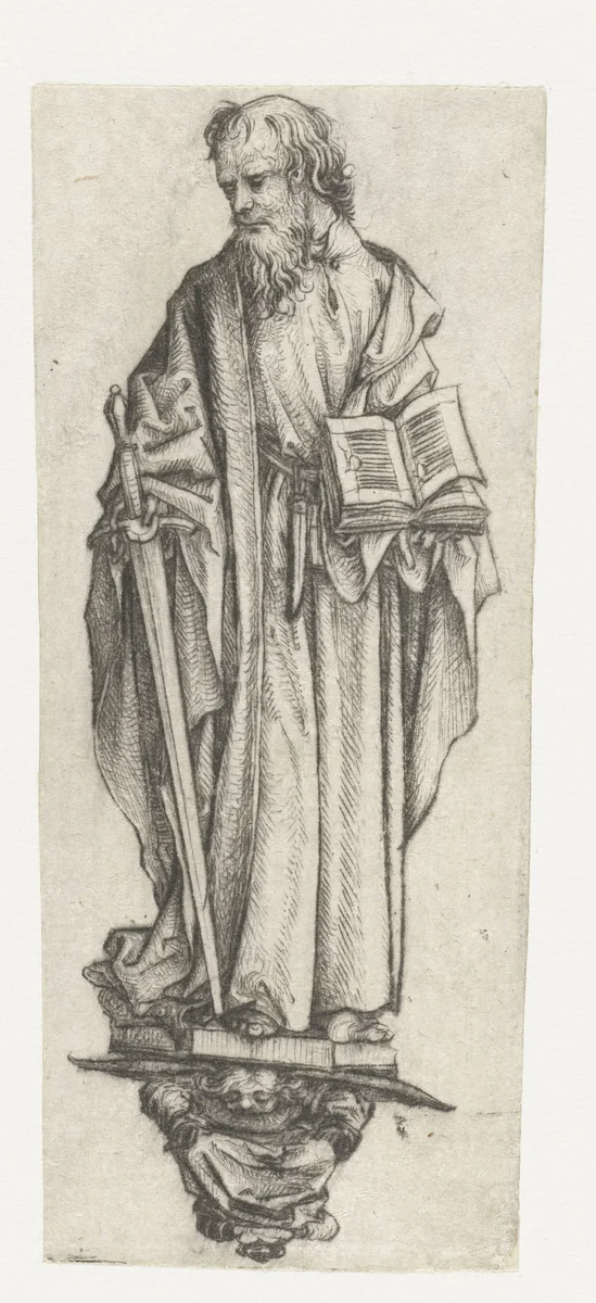 Heilige Paulus, staande op een console by Meester van het Amsterdamse Kabinet, print, 1485-1490