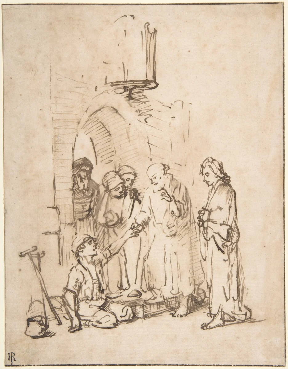 St. Peter and St John Healing the Paralytic by Rembrandt van Rijn, drawing, 1606-1669