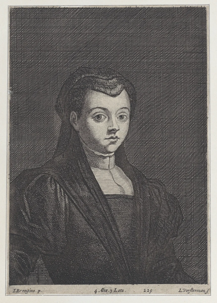 Portrait of a woman in black, with her hair covered by a headdress and a dark veil by Lucas Vorsterman II, print, 1650-1666