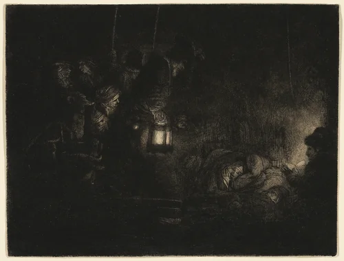 The Adoration of the Shepherds: A Night Piece by Rembrandt van Rijn, print, 1652-1662