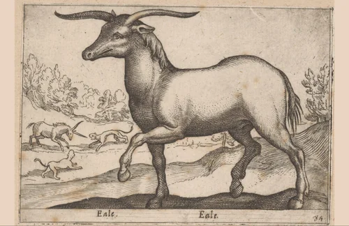 Paard met hoorns by Antonio Tempesta, print, 1565-1630
