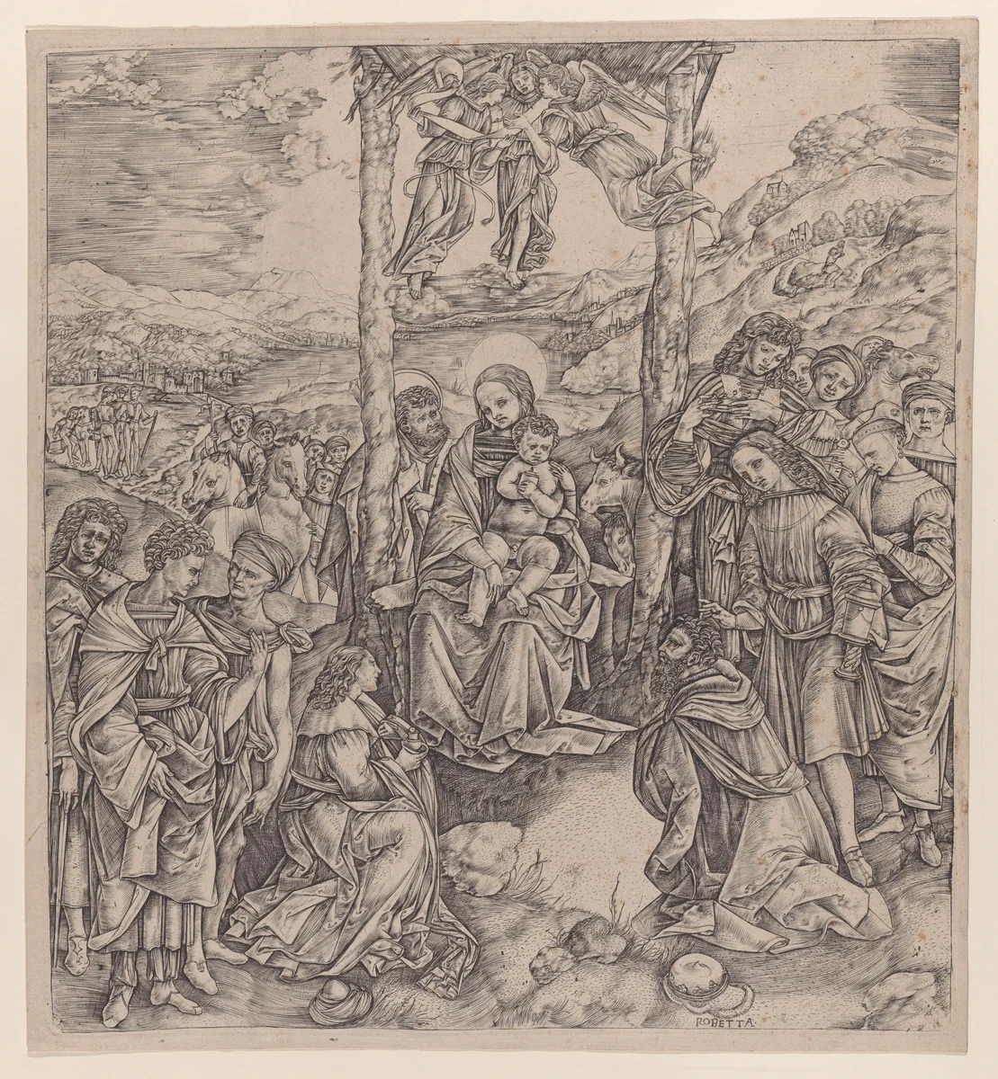 The Adoration of the Magi, after Filippino Lippi by Cristofano di Michele Martini, print, 1505-1515