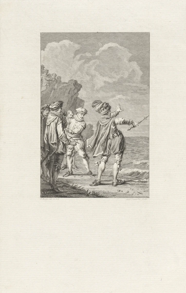 Knoet de Grote probeert de golven te laten wijken by Reinier Vinkeles, print, 1786