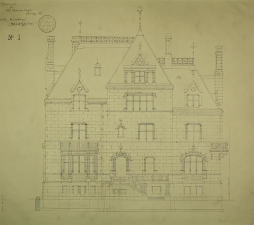 William Borden Residence, Chicago, Illinois, East Elevation by Richard Morris Hunt, drawing, 1885