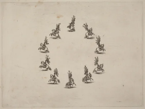 Ten Cavaliers in a Circle by Stefano della Bella, print, 1652