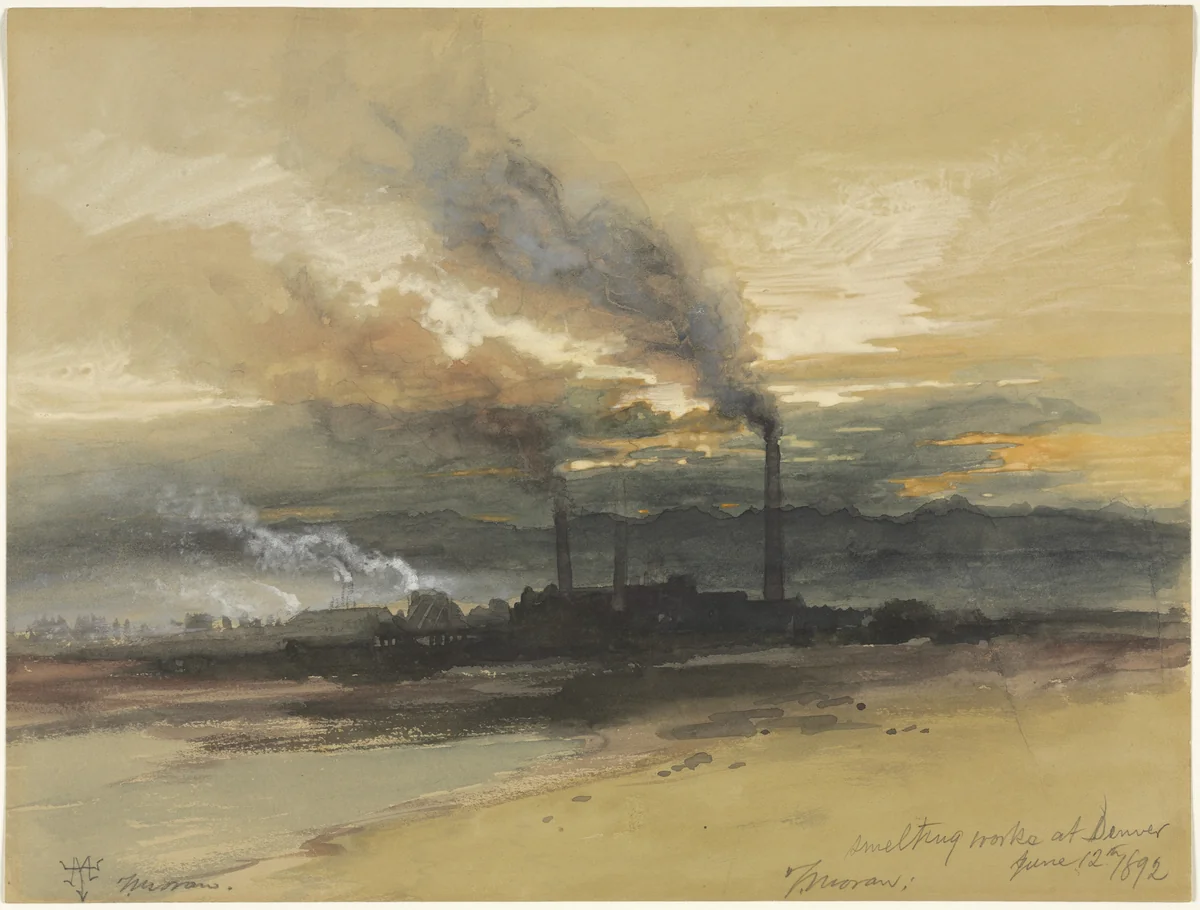 Smelting Works at Denver by Thomas Moran, drawing, 1892