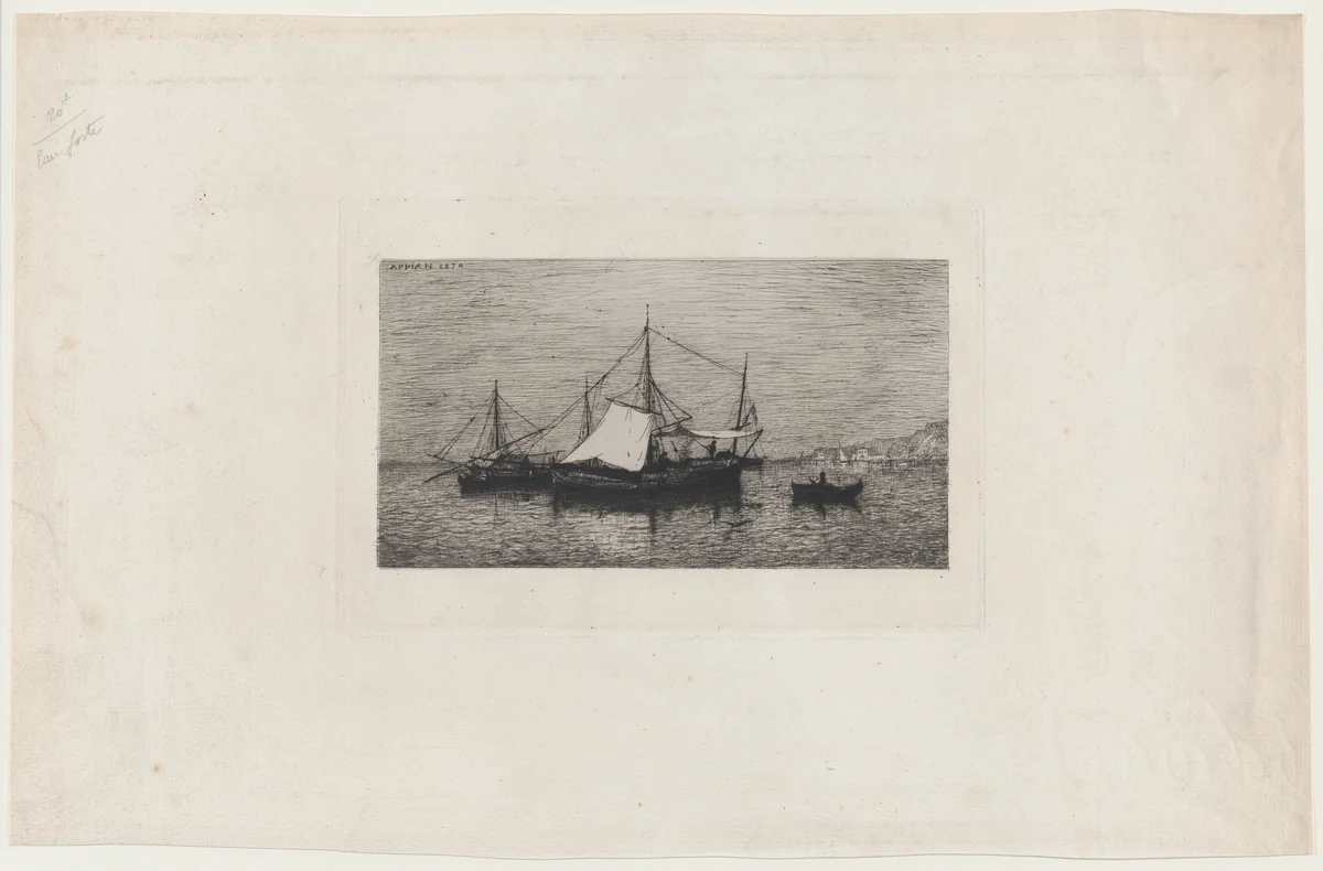 Costal Navigation Boats (Coast of Italy) by Adolphe Appian, print, 1874