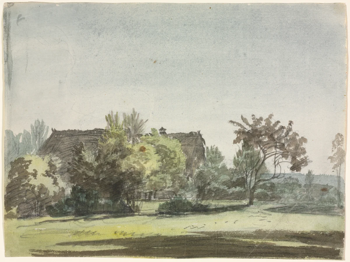 Farmhouse behind Trees by Christoph Nathe, drawing, 1785-1795
