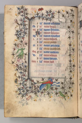 Hours of Charles the Noble, King of Navarre (1361-1425): fol. 2v, February by Master of the Brussels Initials and Associates, book, 1400-1410