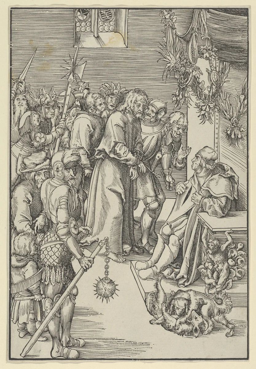 Christ Before Annas, from the Passion by Lucas Cranach, print, 1472-1553