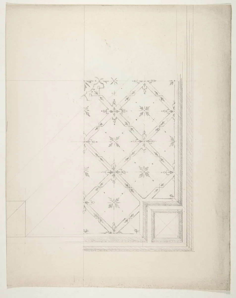 Partial design for the decoration of a ceiling by Jules-Edmond-Charles Lachaise, drawing, 1830-1897