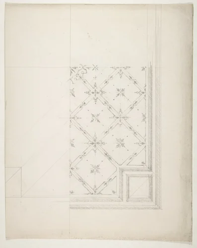 Partial design for the decoration of a ceiling by Jules-Edmond-Charles Lachaise, drawing, 1830-1897