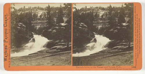 Cascade Between the Vernal and the Nevada Falls, Yosemite Valley, Mariposa County, Cal., No. 1083 from the series "Watkins' Pacific Coast" by Carleton Watkins, photograph, 1861-1876
