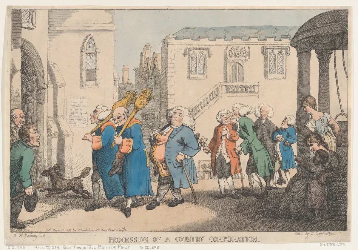 Procession of a Country Corporation by Thomas Rowlandson, print, 1799