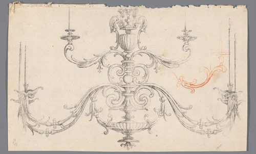 Afdruk van een tekening van een kroonluchter by anonymous, drawing, 1600
