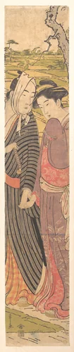 A Man and a Girl Walking in the Rice Fields by Chōbunsai Eishi (鳥文斎栄之), print, 1770-1790