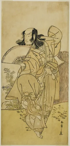 The Actor Ichikawa Yaozo III as Kusunoki Uraminosuke Disguised as a Male Fox from Tsukamoto (?), in the Play Kumoi no Hana Yoshino no Wakamusha (?), Performed at the Nakamura Theater (?) in the Eleventh Month, 1786 (?) by Katsukawa Shunsho (勝川 春章), print, 1781-1791