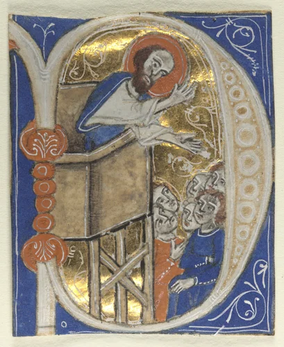 Historiated Initial Excised from a Bible: St. Paul Preaching by Unknown, manuscript, 1200-1299