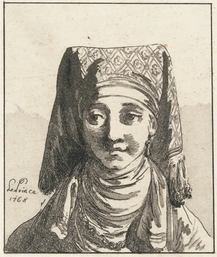 Head of a Woman, Full Face by Jean Baptiste Le Prince, print, 1768
