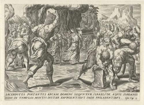 Oversteken van de rivier de Jordaan by Unknown, print, 1567-1570