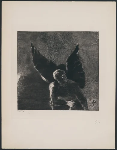 Glory and Praise to You, Satan, in the Heights of Heaven, Where You Reigned, and in the Depths of Hell, Where, Vanquished, You Dream in Silence! (Gloire et louange à toi, Satan, dans les hauteurs du ciel où tu régnas, et dans les profondeurs de l'enfer, où vaincu, tu rêves en silence!) from The Flowers of Evil (Les Fleurs du mal) by Odilon Redon, print, 1890