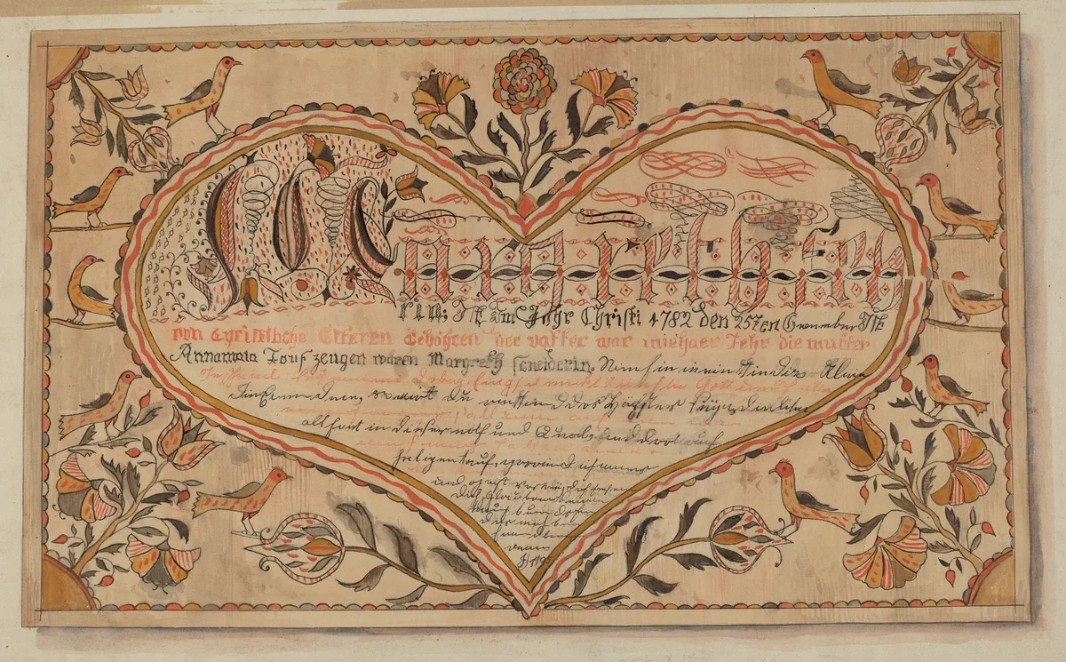 Fractur: Christening Certificate by Ella Sterling, index of american design, 1936