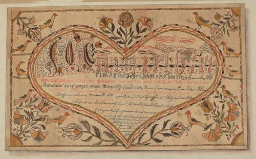 Fractur: Christening Certificate by Ella Sterling, index of american design, 1936