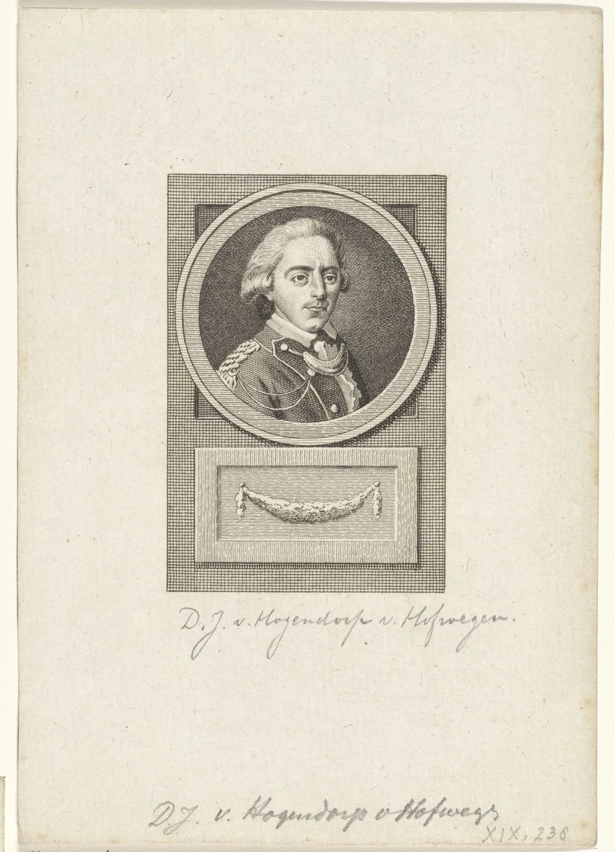 Portret van kolonel Diederik Johan van Hoogendorp van Hofwegen by Reinier Vinkeles, print, 1783-1795