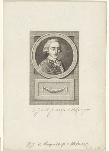 Portret van kolonel Diederik Johan van Hoogendorp van Hofwegen by Reinier Vinkeles, print, 1783-1795
