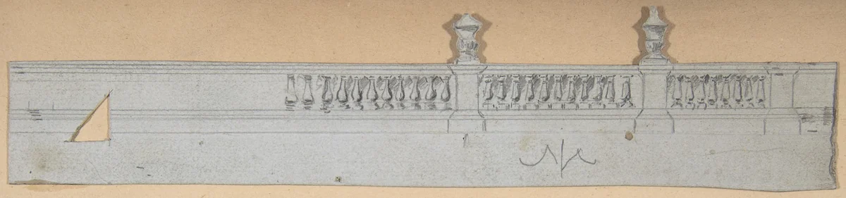 Design for a Stage Set at the Opéra, Paris: Balustrade by Eugène Cicéri, drawing, 1830-1890
