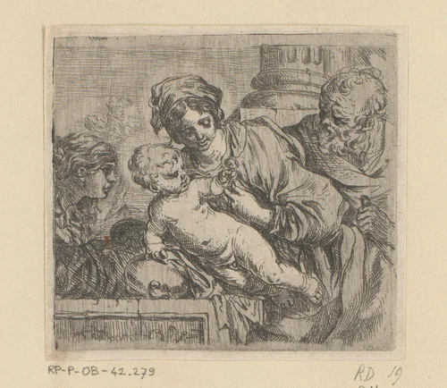 Heilige Familie met de Heilige Catherina by Sébastien Bourdon, print, 1626-1671