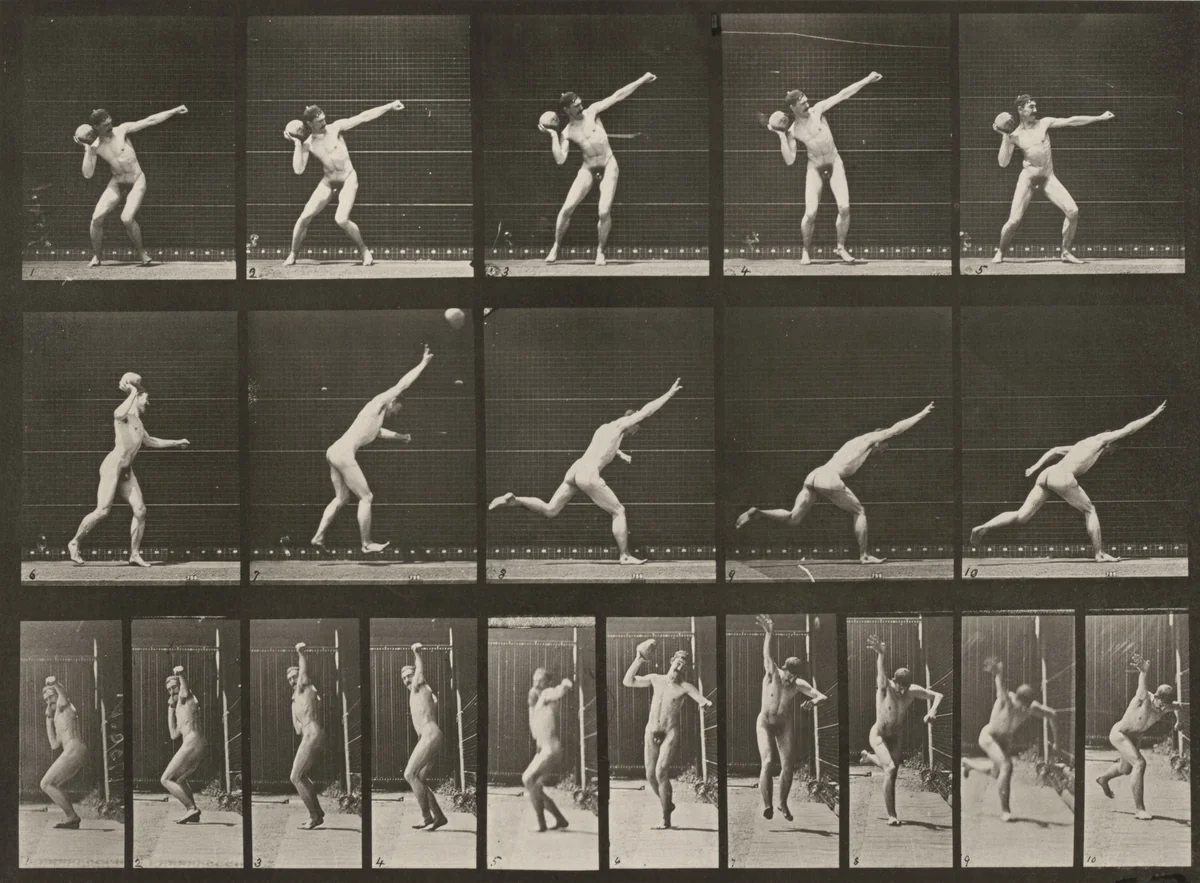 Plate Number 314. Heaving a 20-lb. rock by Eadweard Muybridge, photograph, 1887