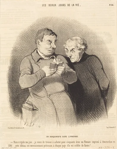 Un Bouquiniste dans l'ivresse by Honoré Daumier, print, 1844