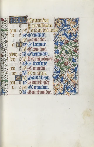 Book of Hours (Use of Rouen): fol. 111r, Calendar Page for November by Master of the Geneva Latini, book, 1465-1475