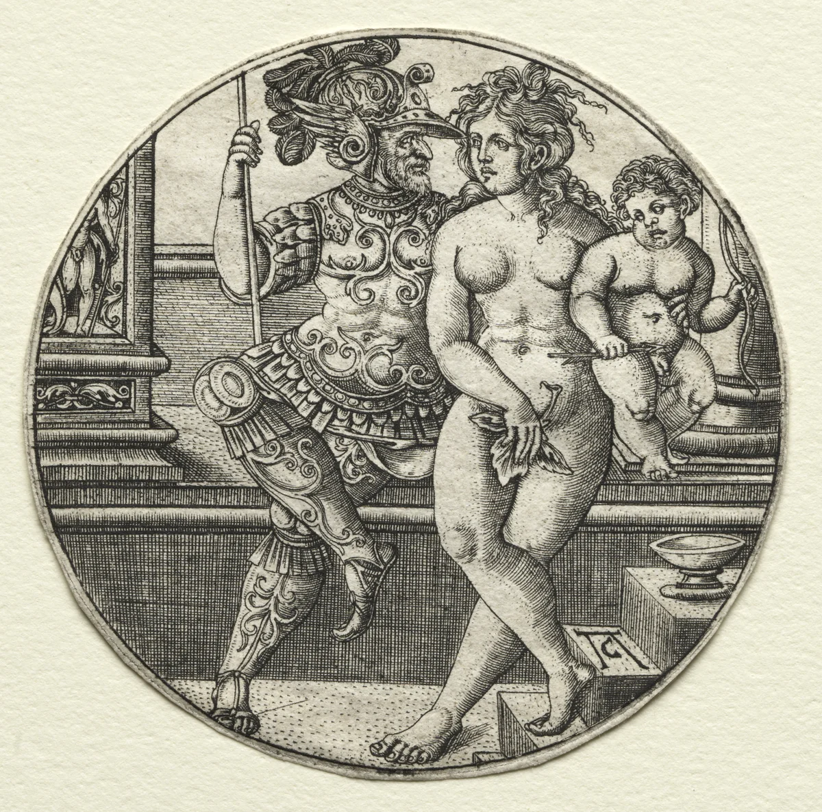 Mars, Venus, and Cupid by Allaert Claesz, print, 1520-1530