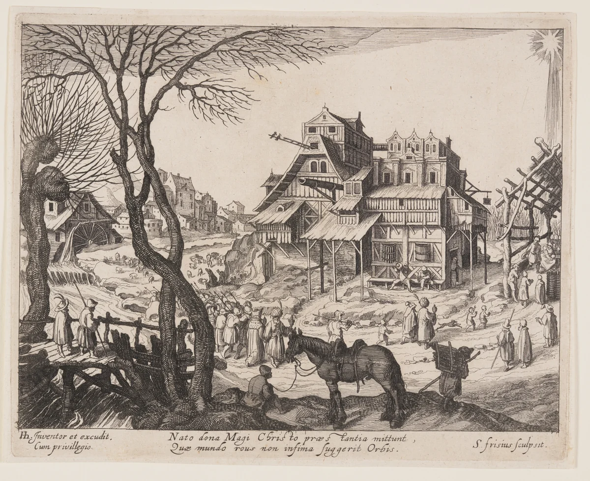 The Adoration of the Magi, from Landscapes with Scenes from the Life of Christ by Simon Frisius, print, 1600-1620