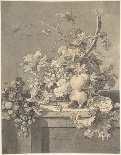 A Basket of Fruit by Jan van Huysum, drawing, 1695-1749