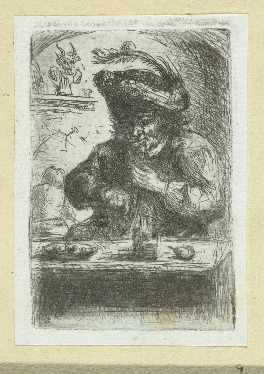Man aan de eettafel by Jan Chalon, print, 1748-1795